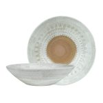 AZTEC STONEWARE WHITE BROWN CERAMIC BOWL DEEP EMBOSSED 23X6CM ESPIEL